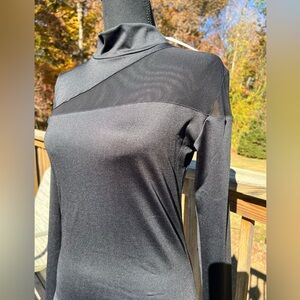 New York & Company Black Top, Asymmetrical Mesh Detail, Mock Neck. NWT Size M